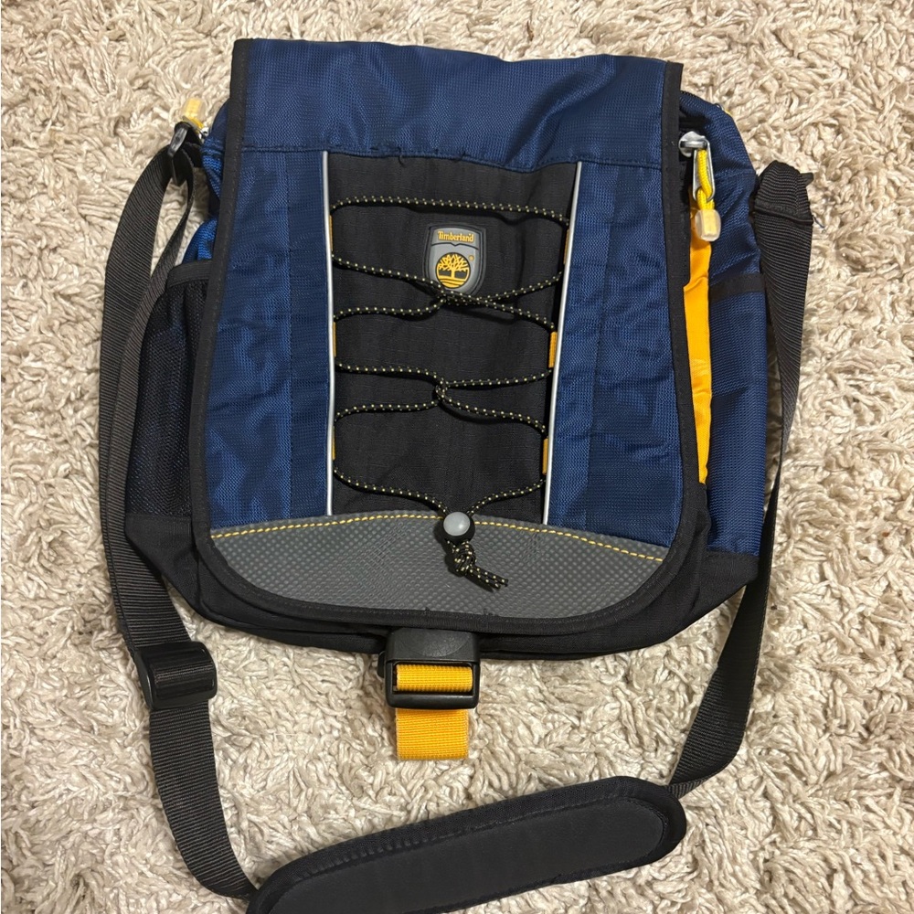 Timberland Men's Blue and Black Messenger Bag, EUC,